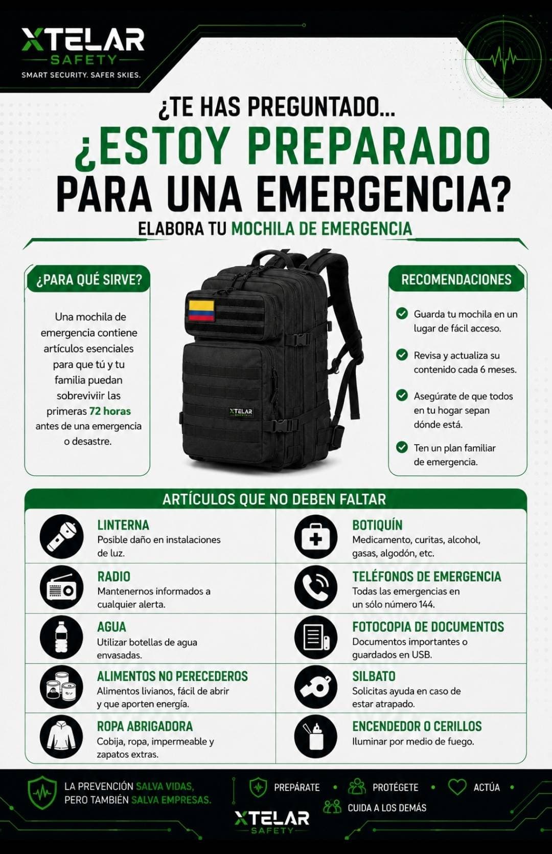 Guía Xtelar: cómo armar una mochila de emergencia para las primeras 72 horas, con los artículos que no deben faltar.
